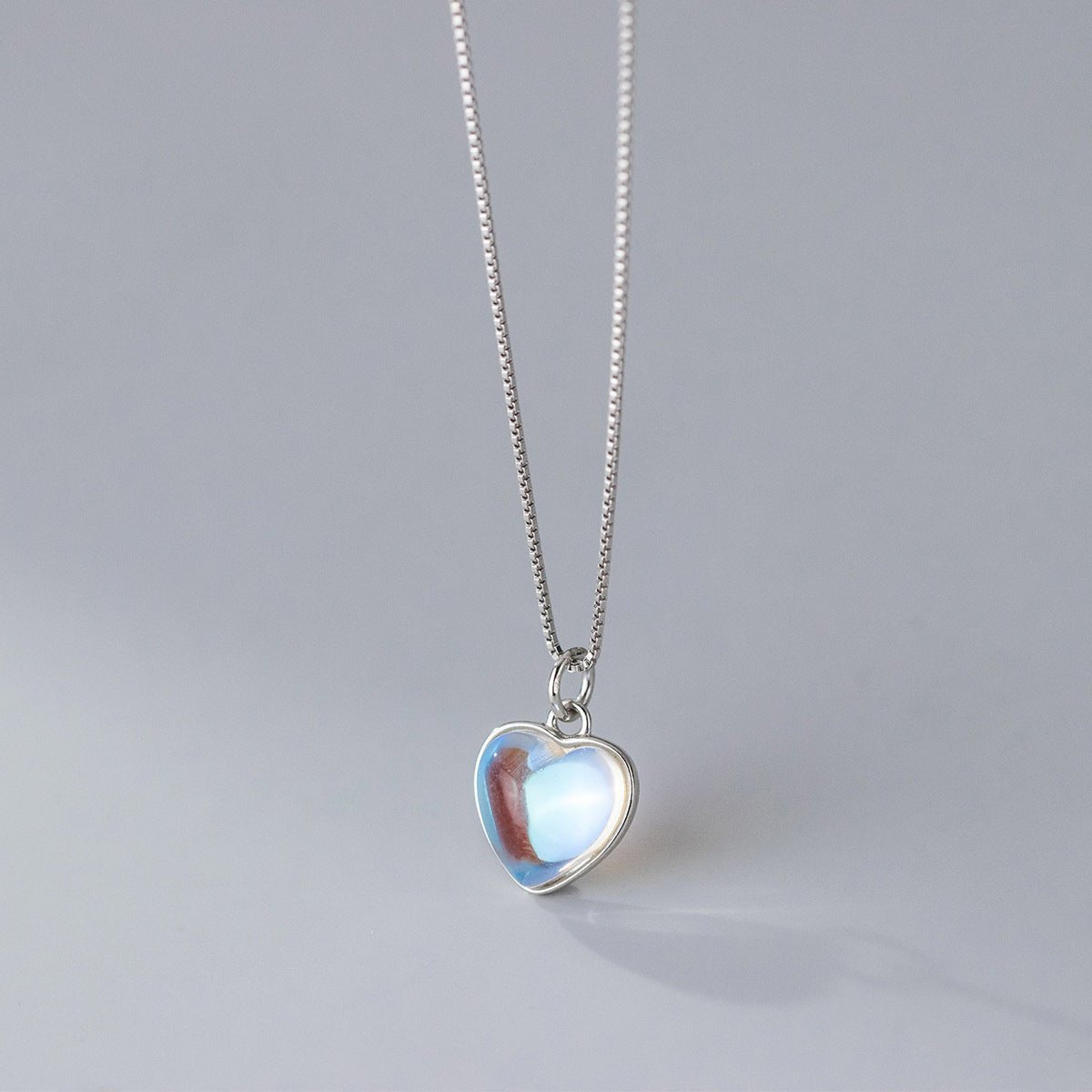 S925 Sterling Silver Synthetic Glass Heart Oval Necklace
