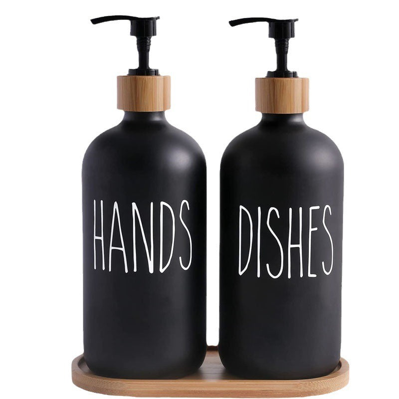 Glass 500ml Boston hand soap pump black and white split bottle wooden cap soap dispenser shampoo bottle