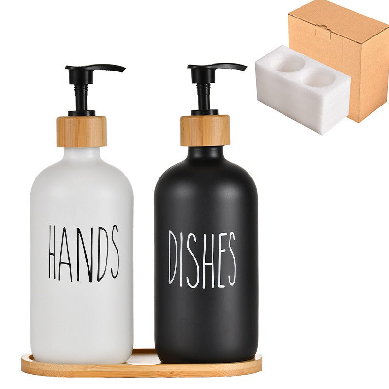 Glass 500ml Boston hand soap pump black and white split bottle wooden cap soap dispenser shampoo bottle