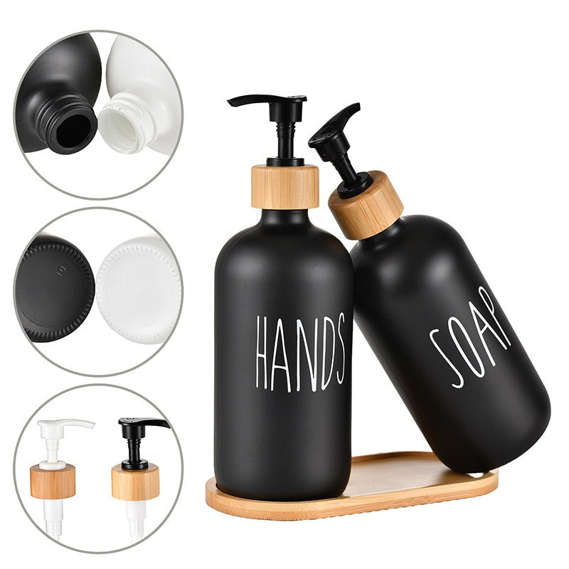 Glass 500ml Boston hand soap pump black and white split bottle wooden cap soap dispenser shampoo bottle